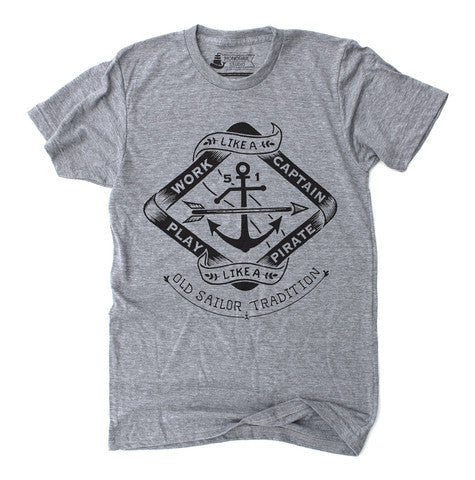 Unisex T-Shirt Work Like a Captain Play Like a Pirate Heather Grey - Our Nation's Creations