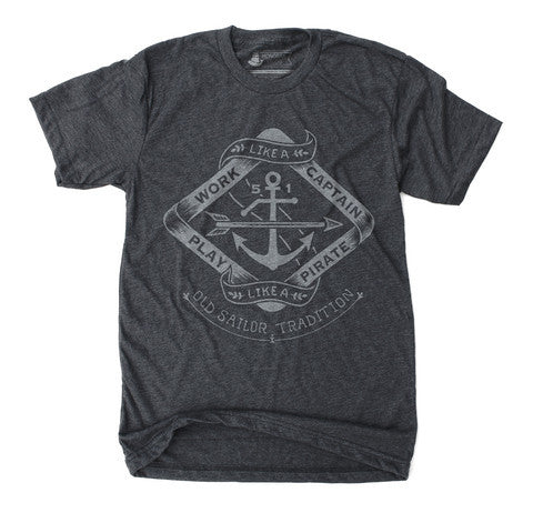 Unisex T-Shirt Work Like a Captain Play Like a Pirate Heather Black - Our Nation's Creations